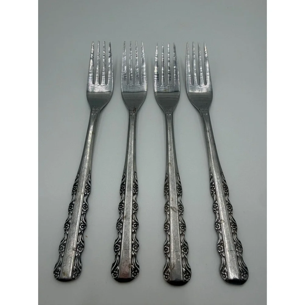 Ekco Eterna Florentine Stainless Steel Forks Set of 4 Floral Vintage Flatware